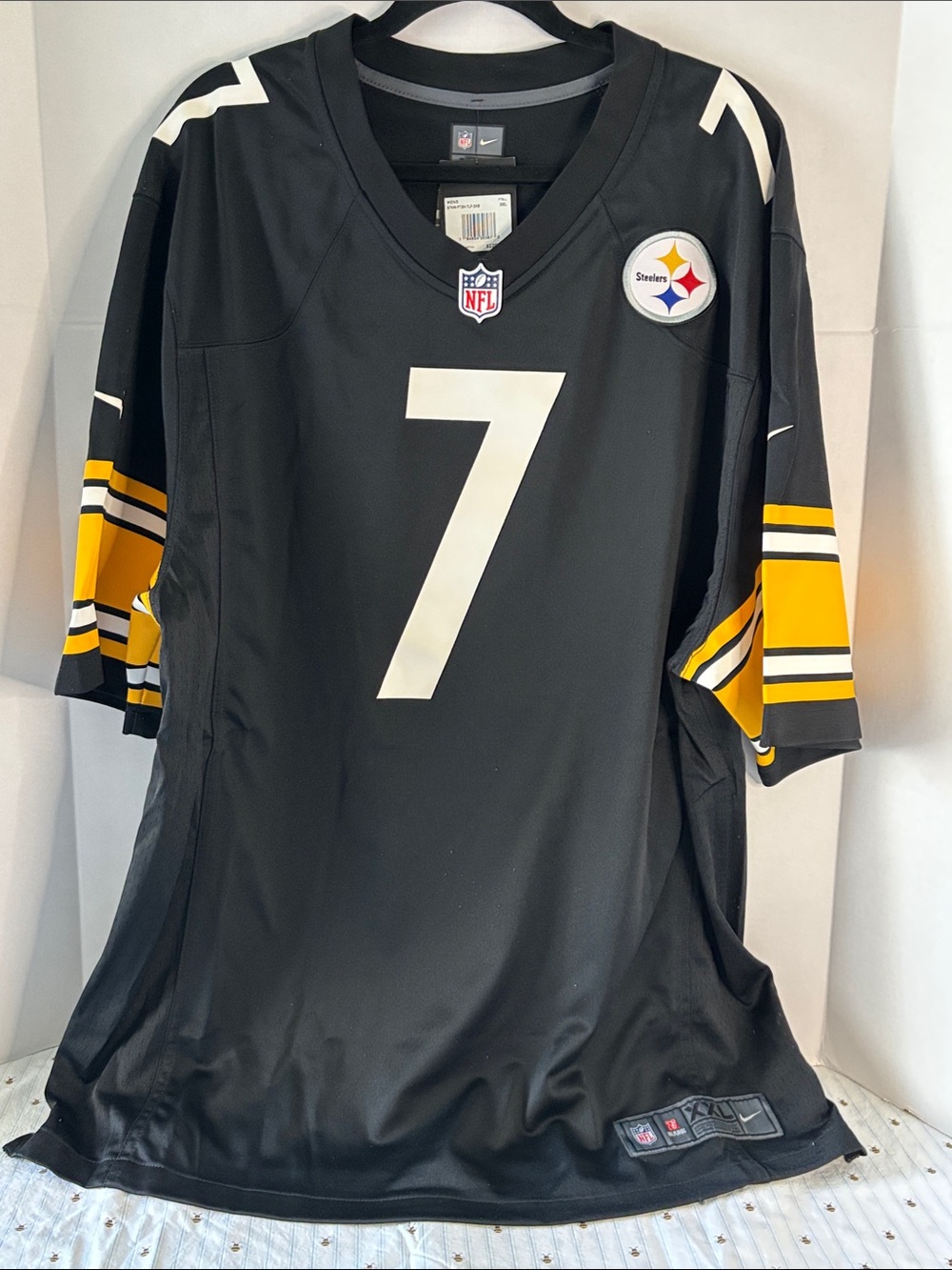Nike Black and Yellow #7 Roethlisberger Steelers Men's Football Jersey